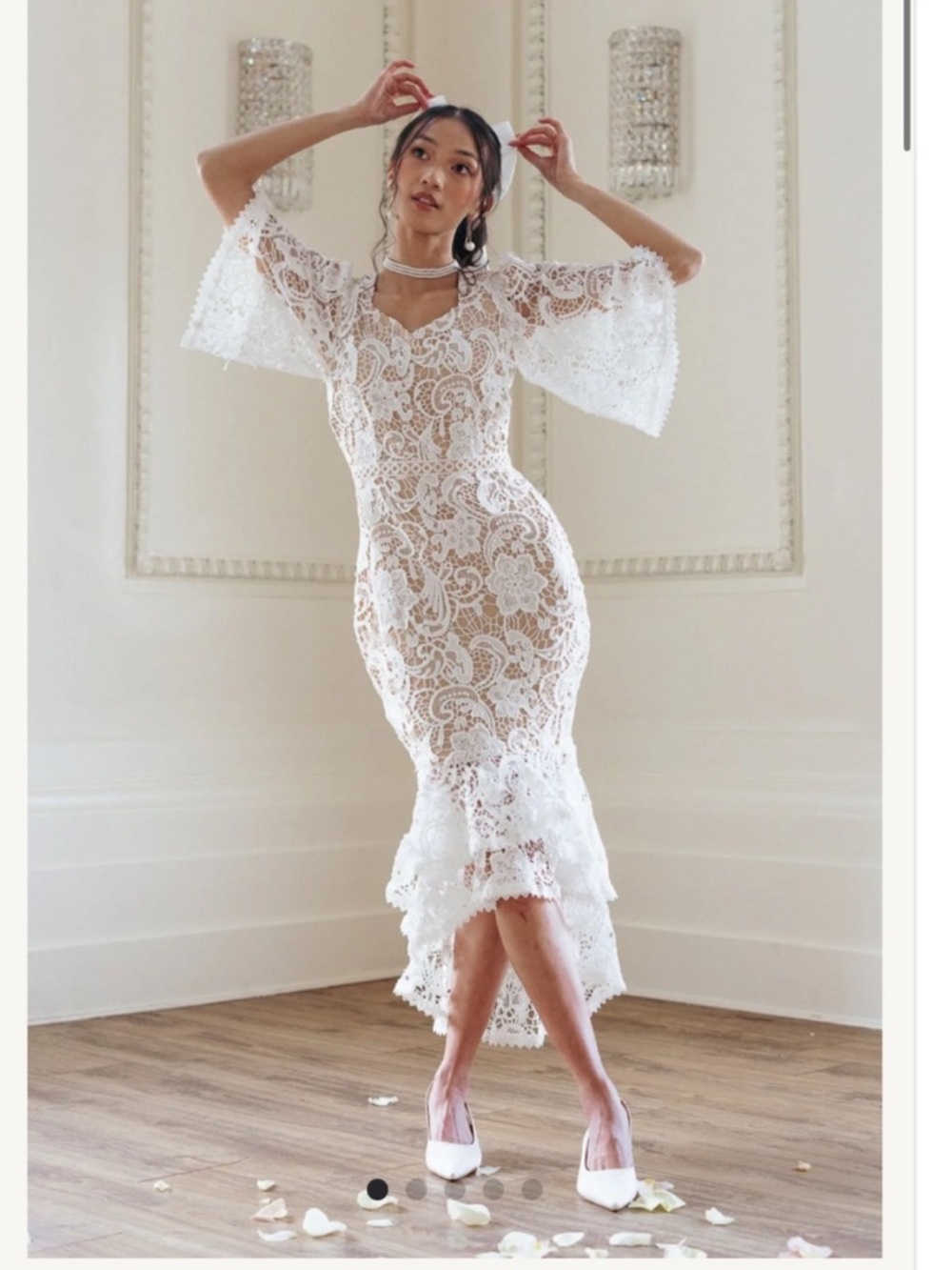 Ivy City Cecilia White Lace Midi Dress Size 12 bridal wedding rehearsal NEW